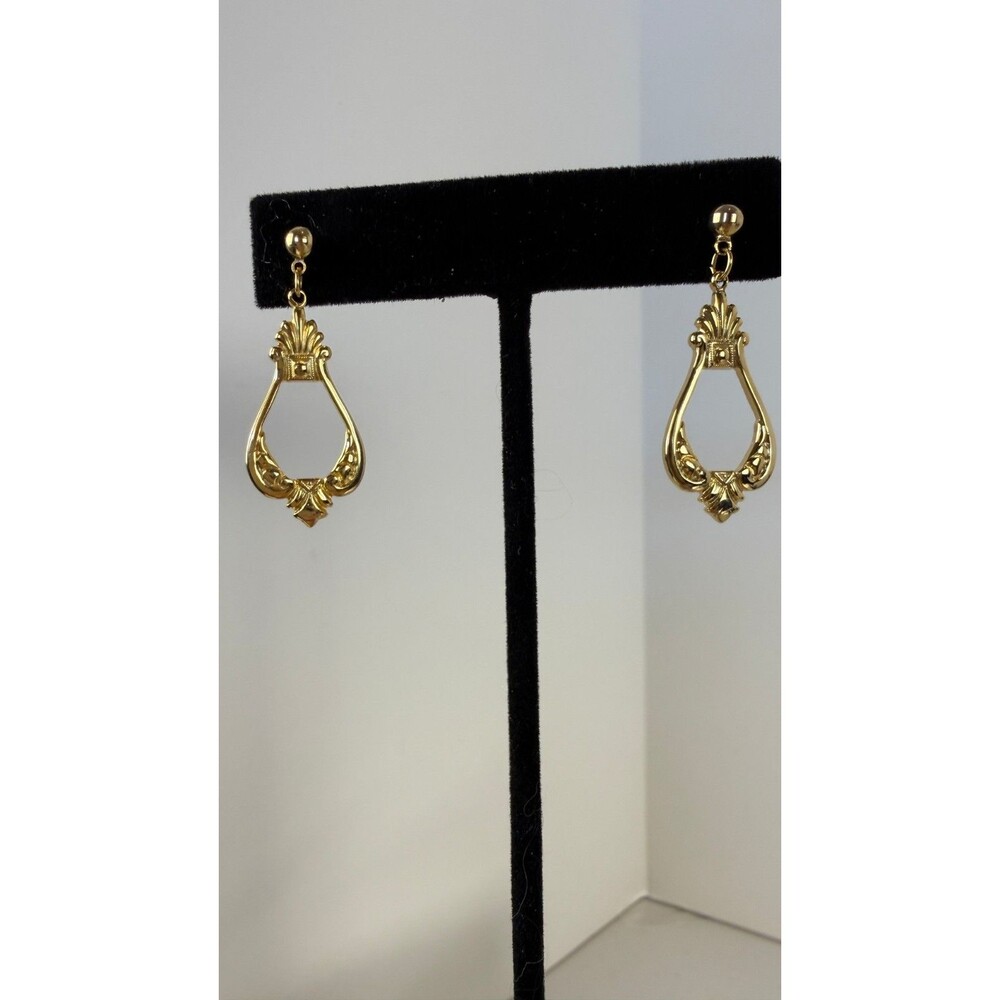 Vintage Coro Gold Tone Victorian Style Dangle Earrings Signed